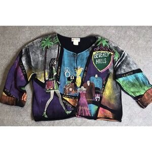 Vintage Kolorway Sweater Beverly Hills Hand Painted Art To Wear Small Sz 2 USA